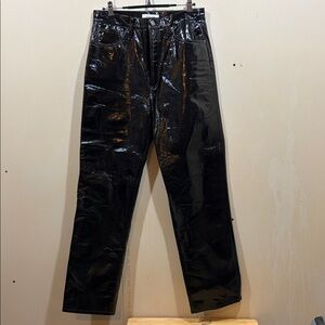 Agolde Black Patent Straight-Leg Pants